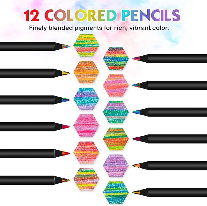 Stocking Stuffers, Art Supplies, 12 Rainbow Colored Pencils, Teen Girl Gifts Trendy Stuff, Multicolored Cool Stuff Fun Art Pencil Teen Girl Gifts Trendy Stuff for Coloring, Drawing