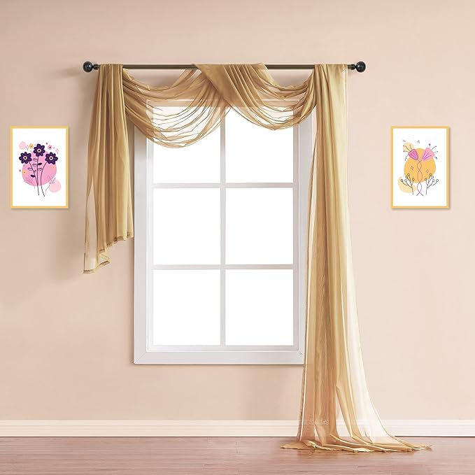 Warm Home Designs XXL Wedding Arch Draping Fabric Bundle Has 2 360 Inch (30 FT; 10 Yards) Scarves in Caramel Gold Fabric for Ceremony or Wedding Decoration. AD Gold & Gold 360”