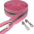 #5 Colorful Metallic Nylon Coil Zipper by Yard,Pink Zipper Tape Bulk 10 Yards with 25pcs Silver Pull for DIY Sewing Craft Bag YIGUANXIN