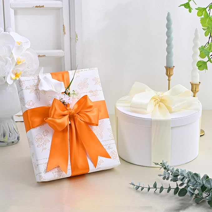 Double Face Autumn Orange Satin Ribbon 2 inch X 25 Yards Polyester Autumn Orange Ribbon for Gift Wrapping Very Suitable for Weddings Party Hair Bow Invitation Decorations and More