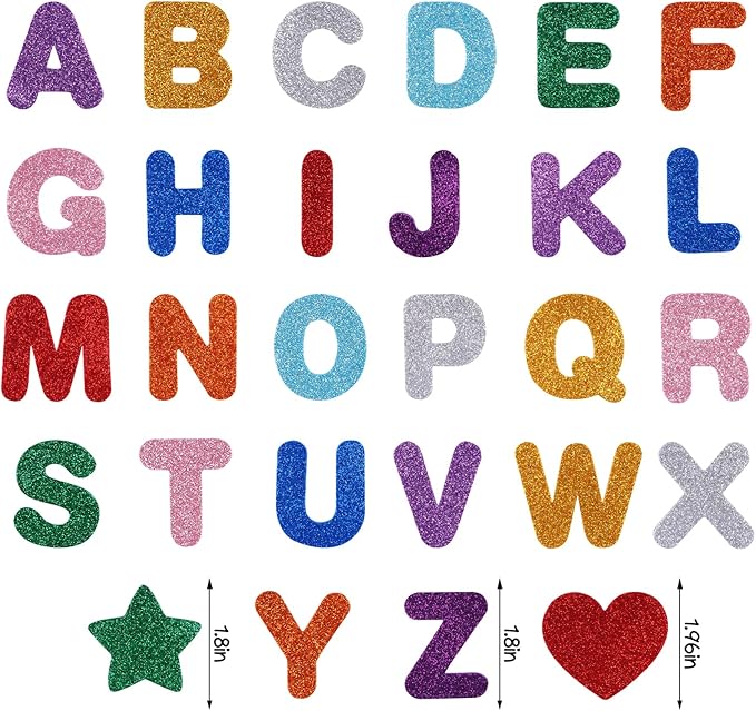 STEFORD 280 PCS Glitter Foam Letter Stickers, 10 Colors A-Z Alphabet Letters Stickers Self Adhesive Letters and Shapes Stickers for Kids DIY Crafts Party Decorations Scrapbooks