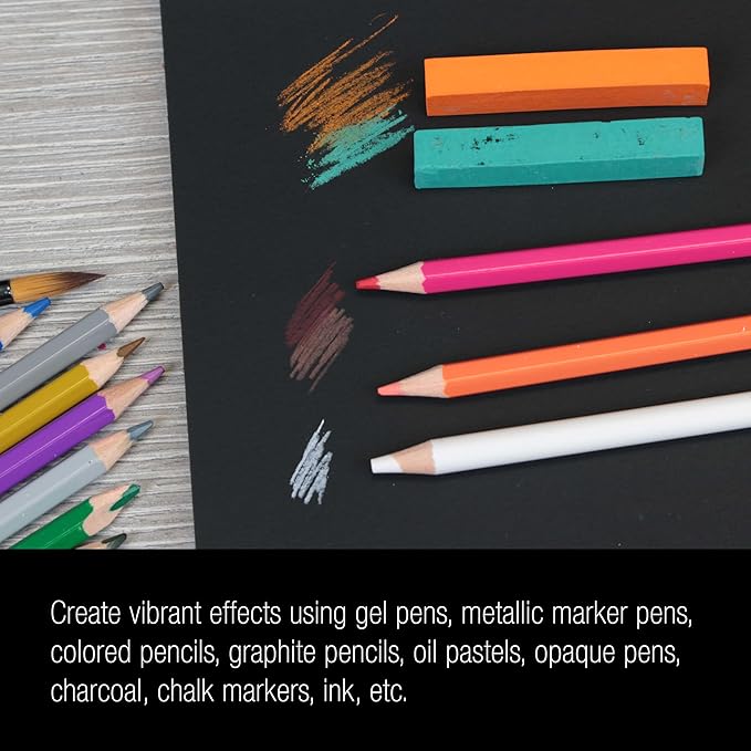 U.S. Art Supply 11x14 Premium Heavy-Weight Black Paper Sketchbook, 64lb (140gsm), 2 Pack, 30 Sheets, Spiral Bound, Black Paper Notebook for Colored Pencil, Markers, Oil Pastels, Chalk, Charcoal