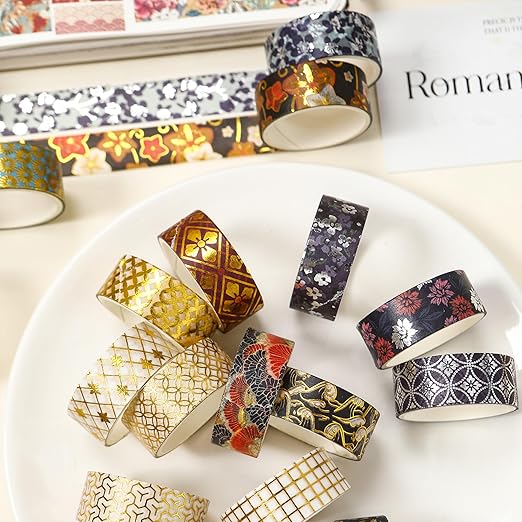 10 Rolls Sakura Washi Tape Set Japanese Arts Adhesive Tapes Gold Silver Foil Decorative Masking Tape Sets for Craft, Kids, Scrapbook, DIY, Gift Wrapping (Eternal Blossom)