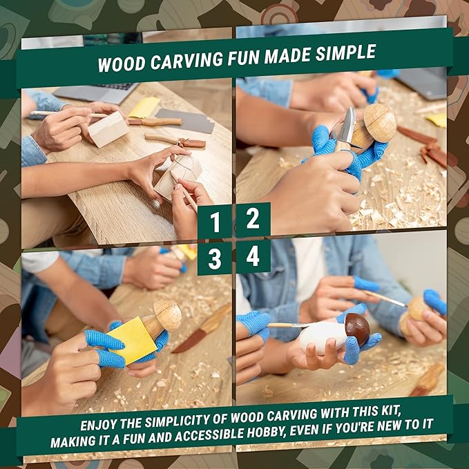 BeaverCraft Wood Carving Kit for Beginners DIY Kits for Adults & Kids Woodworking Kit Whittling Knife Set – Craft Hobby Kits for Adults Teens Hobbies for Men & Women Wood Carving Knives Tools DIY09
