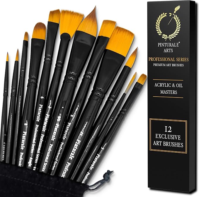 Set of 12 Acrylic Paint Brushes Professional | Acrylic & Oil Masters | Oil Painting Brushes | Handmade Paint Brush Set for Acrylic Painting