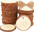 30pcs Wood Slices, BetterJonny 2.75-3.15 inch Undrilled Wooden Circles Predrilled with Hole Natural Wood Ornaments with 10 Meters Jute Rope for Arts DIY Craft