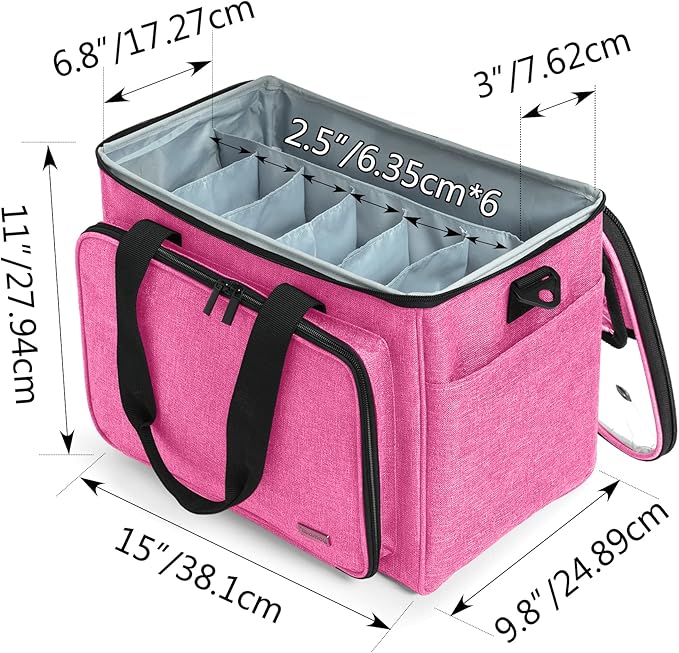 Teamoy Knitting Bag, Yarn Tote Organizer with Inner Divider (Sewn to Bottom) for Crochet Hooks, Knitting Needles(Up to 14”), Project and Supplies -No Accessories Included, Pink
