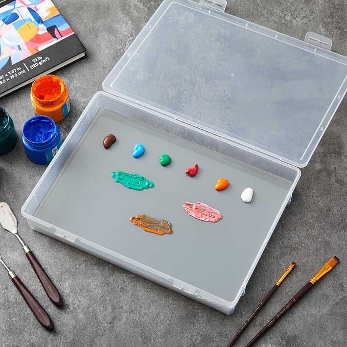 Nuanchu 2 Pcs Handy Glass Oil Paint Palette Included 12.8 x 9.25 Inches Airtight Stay Wet Palette Container and 11.8 x 8.5 Inches Tempered Glass, Keeps Paint Fresh, Ideal for Travel Outdoor, Grey
