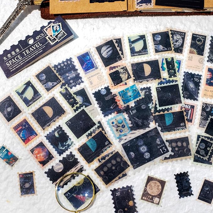 24Pcs Retro Stamp Washi Stickers, Vintage Stickers for Scrapbooking, DIY Crafts, Journaling Supplies & Junk Journal Ephemera