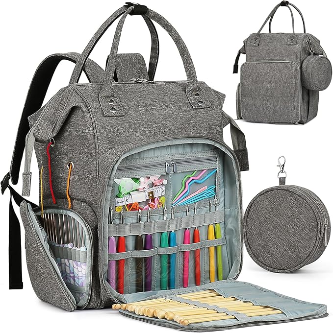 Coopay Huge Crochet Bag, Travel Knitting Bag Large Capacity Yarn Storage Organizer Bags for Unfinished Project, Crochet Hooks, Knitting Needles, Skein Yarn, Great Knitting & Crochet Supplies, Gray