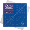 The Quilted Bear Rotating Cutting Mat 12" x 12" - Locking & Rotating Self Healing Cutting Board for Sewing, Fabric & Quilting - 360 Degree Sewing Supplies Mat for Craft Table (Blue)