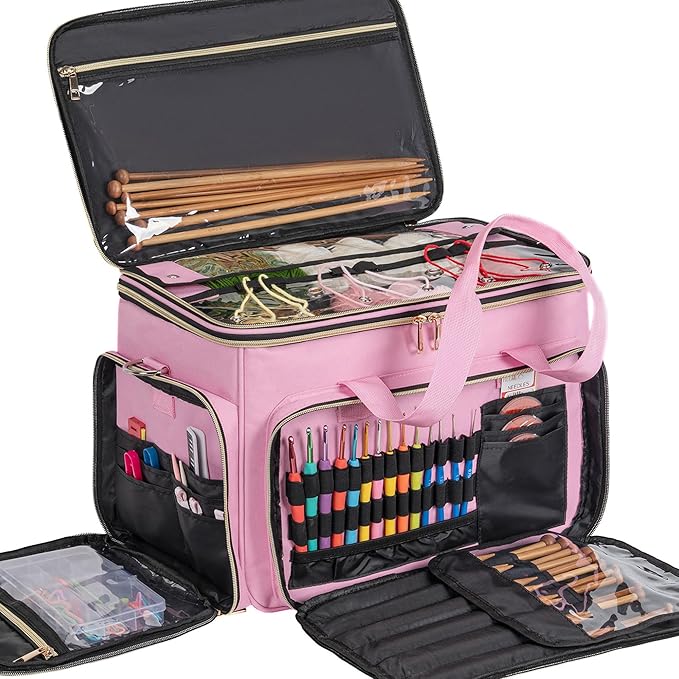 TORIBIO Large Knitting Bag Yarn Storage Organizer,Portable Crochet Tote Bag,Yarn Bags for Crocheting On The Go for Knitting Needles, Crochet Hooks, Knitting Accessories, Unfinished Project