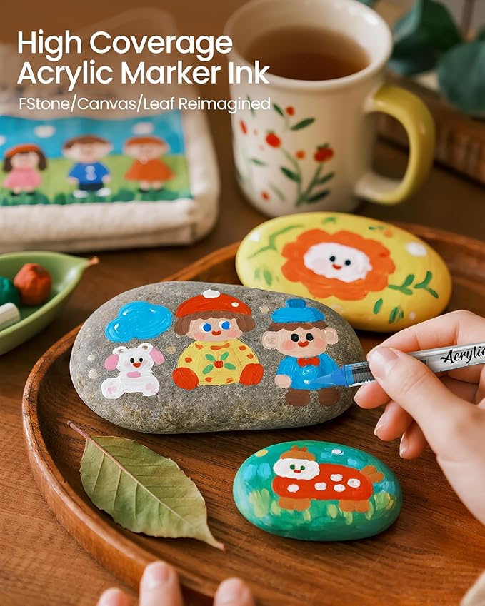 Woomer Acrylic Paint Markers Gel Auto Ink, Single-color Available, Durable Brush Tips Acrylic Pens Marker for Rock Fabric DIY Crafts, Waterbased & Waterproof after Dry, 72 Count