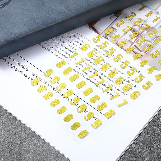 20 Sheets Gold Number Stickers 0-9, Mini Numbers Sticker Small Self-Adhesive Glitter Number Stickers for Phone Plate on Car Scrapbooking DIY Crafts Classroom Decor