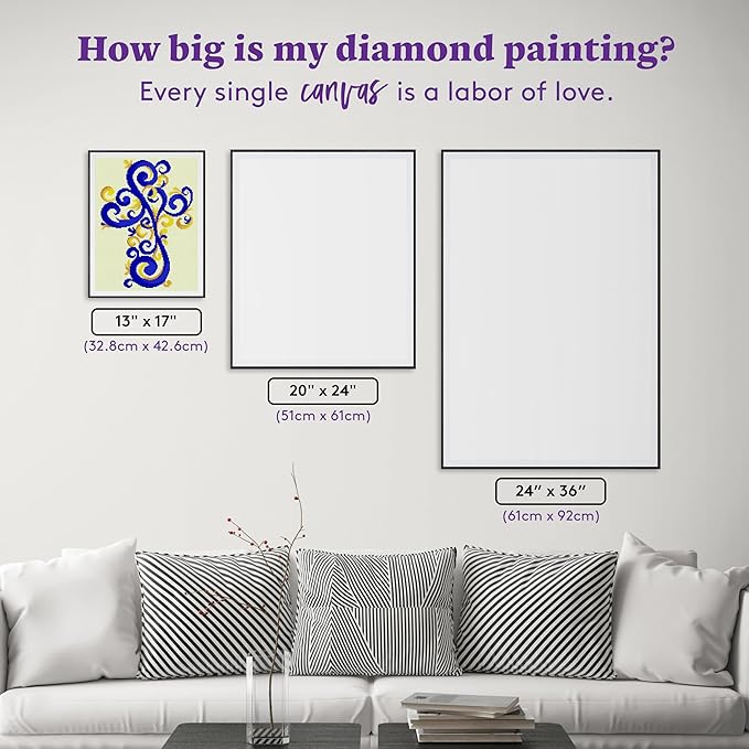 DIAMOND ART CLUB Blue and Gold Ornate Cross Diamond Painting Kit, Fun DIY Crafts for Adults and All Ages, Round Diamond Art Canvas for Beginners, 13" x 17" (32.8 x 42.6 cm)