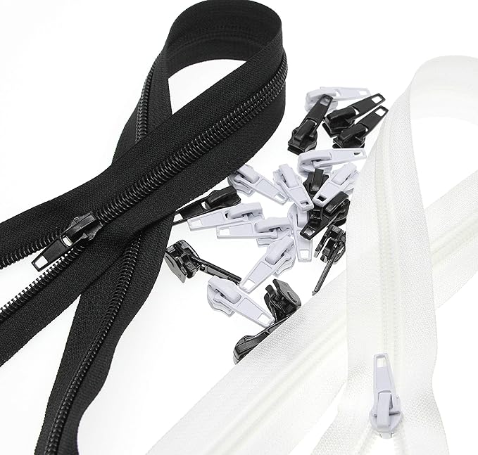 #5 Nylon Coil Sewing Zippers by The Yard Bulk 10 Yards White and Black Colors with 20pcs Matched Sliders for DIY Tailor Sewing Craft,Luggage,Dress,Sofa Cushion, Pillow, Bag Leekayer(White and Black)