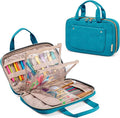 Yarwo Knitting Needles Case (up to 10.6"), Crochet Hooks Organizer with Double Handle for Circular Knitting Needles and Accessories, Teal (Bag Only)