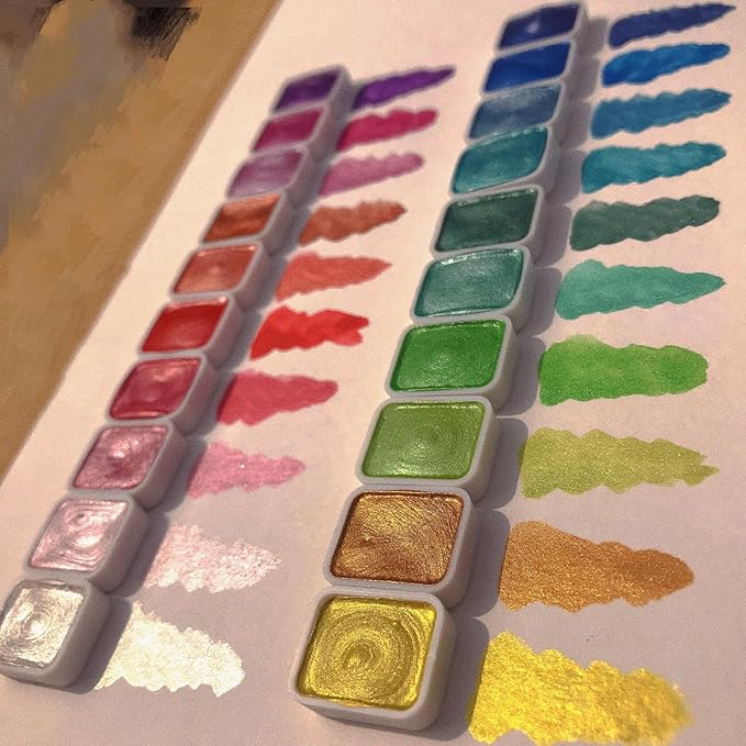 Gbbazu Metallic Watercolor Paints, Upgrade 20 Colors Watercolor Painting Set, Metallic Water Color Paint Set, Glitter Watercolour Solid Paint Box Palette for Adults Kids Beginners Artists (1ML A)