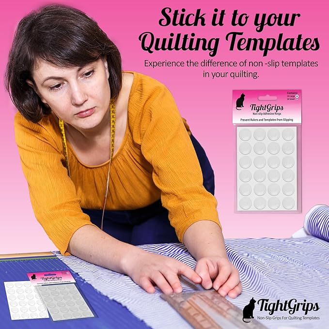 TightGrips Non-Slip Pads for Quilt Templates | Precision Grips for Quilting Supplies | Enhance Accuracy and Stability | Non-Slip Quilting Tools | Complete Set of 48-24 Large & 24 Small Grips
