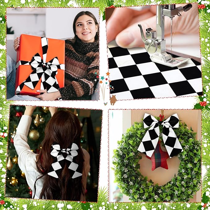 Oudain 60 Pcs 10 x 10 Inch Black and White Checkered Fabric Racing Car Themed Square Plaid Buffalo Fat Patchwork Precut Strips for Chequered Flag DIY Craft Material Halloween Quilting Sewing Handmade