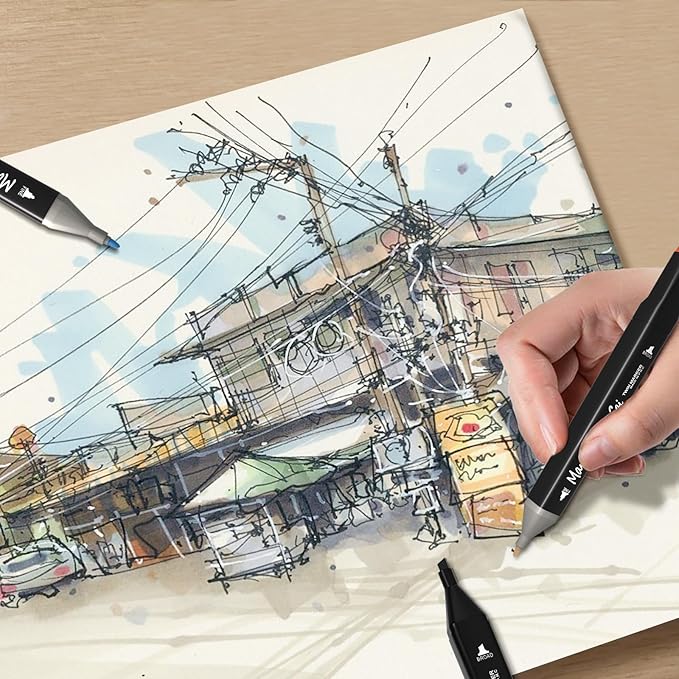 wyewye Alcohol Markers, 168 Colors Dual Tip Permanent Art Marker Set for Artists, Coloring Painting Supplies Sketch Drawing Pens for Adults, Holiday Present for Students (Black)