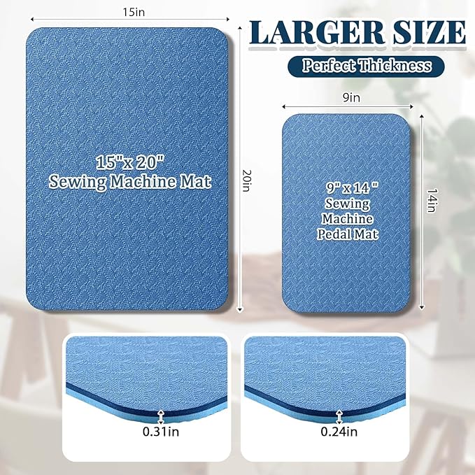2 Pcs Sewing Machine Muffling Mat Pedal Sewing Mat Reduce Vibrations Noise No Slip Machine Accessories for Quilting(15'' X 20'' and 9'' X 14'',Blue)