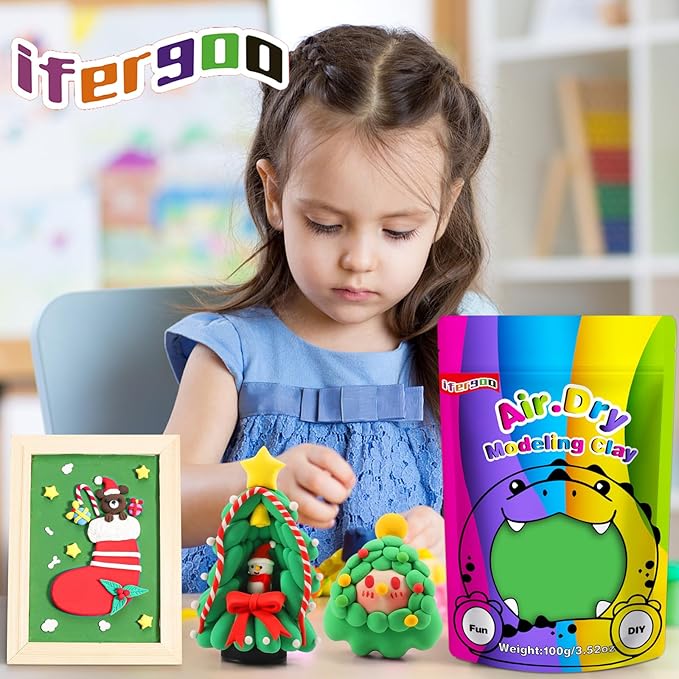 iFergoo Green Air Dry Clay, DIY Creative Modeling Clay for Kids, Super Light Magic Clay for Kids Age 3-12, Safe & Non-Toxic, Molding Clay for Sculpting (Green/100g, 100g/3.5oz)