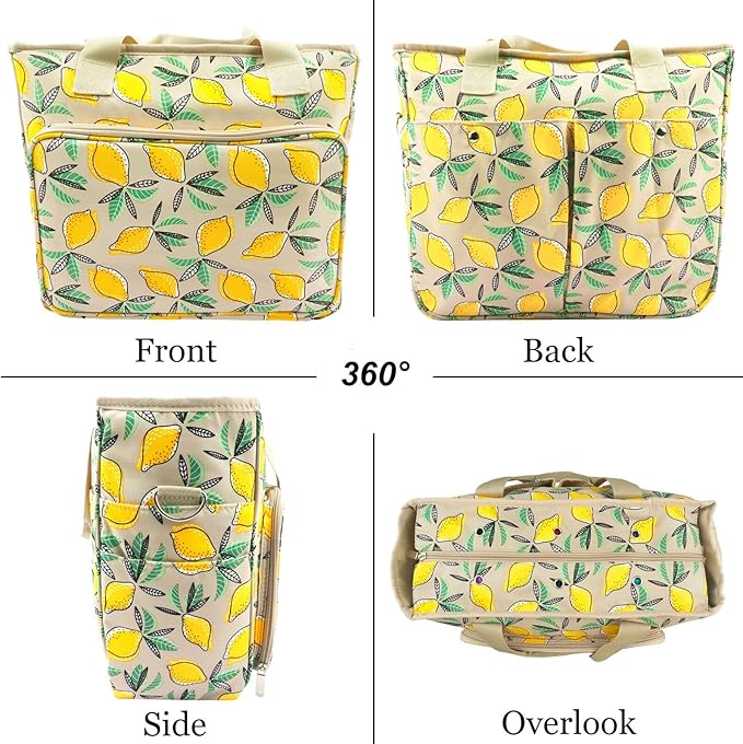Mdoker Knitting Bags and Totes Organizers Large Crochet Bag Lightweight Yarn Bags for Travel Yarn Storage Organizers for Crochet Hooks,Yarn,Knitting & Crochet Supplies (Yellow Lemon)