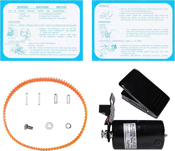 HimaPro Home Sewing Machine Motor(Black) with Foot Pedal, Motor Belt, Bracket, Bolts, and Carbon Brush