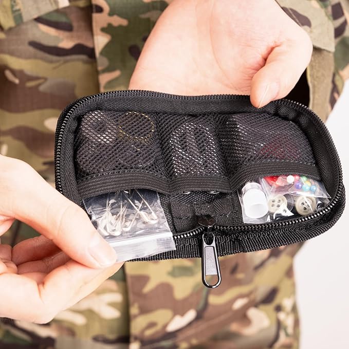 Military Sewing Kit, Marine Corps Deluxe Survival Sew Kit for Men or Women, Mini Repair Sewing Tools with Zipper Closure in Durable Nylon Case, Portable for on The Field Use, Army Button Sewing Kit