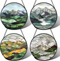 Stained Glass Window Hanging 4 Pcs Set Mountain River Landscape 7.8" - Suncatcher Door Garden Sun Catcher Decor Birthday Mother's Day for Mom Woman Nana Girl Boy Friend