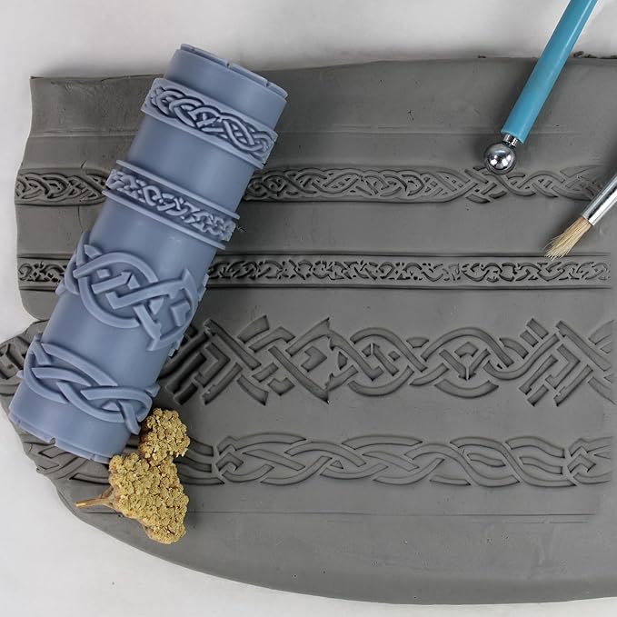 Ironbind Weaves Clay Texture Roller (4") - Seamless Border Set #01 - Embossing Pattern Roller for Polymer & Ceramic Clay, Pottery & Crafts