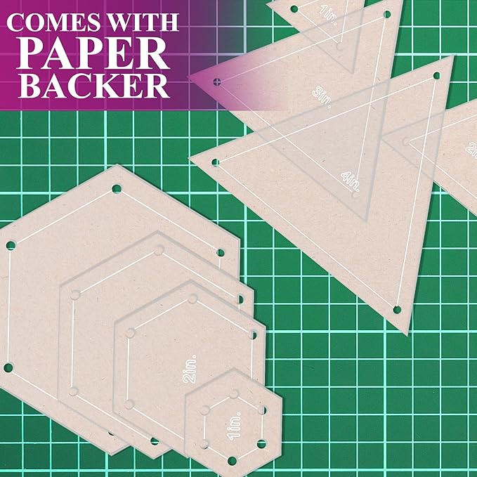 Quilting Acrylic Template Set | Precision Tools for Quilting Enthusiasts | Hexagon & Triangle Design | Includes Sizes 4", 3", 2", 1" | 1/8 Clear Acrylic | 1/4" Seam Allowance for Accuracy