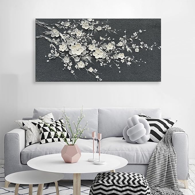 Art Hand-Painted White Flower Tree Art Oil Painting Modern Abstract Home Wall Decoration Art 24x48 inches