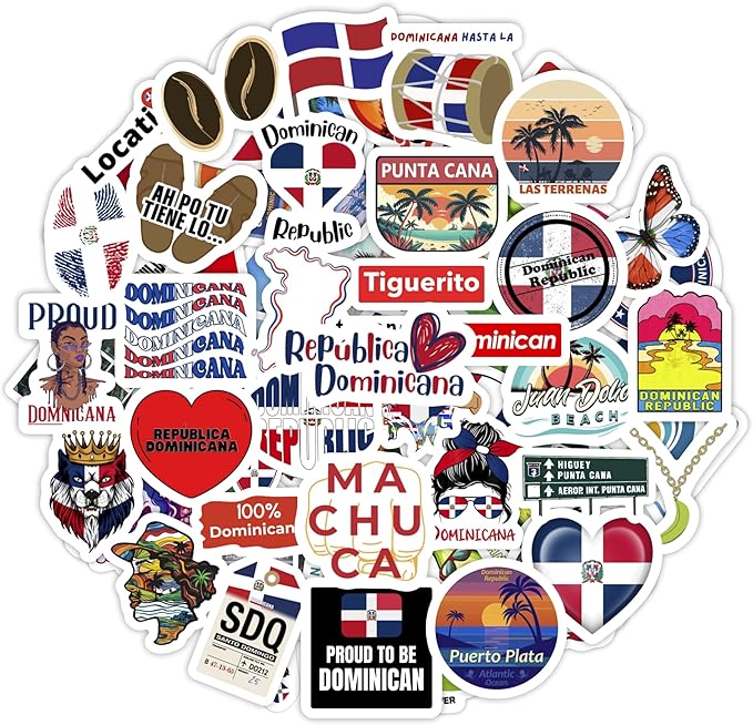 BulbaCraft 100Pcs Dominican Republic Stickers for Water Bottle and Laptop - Dominican Republic Party Supplies & Decorations, Waterproof Vinyl Decals, Flag and Culture Stickers, Gifts for Women & Men