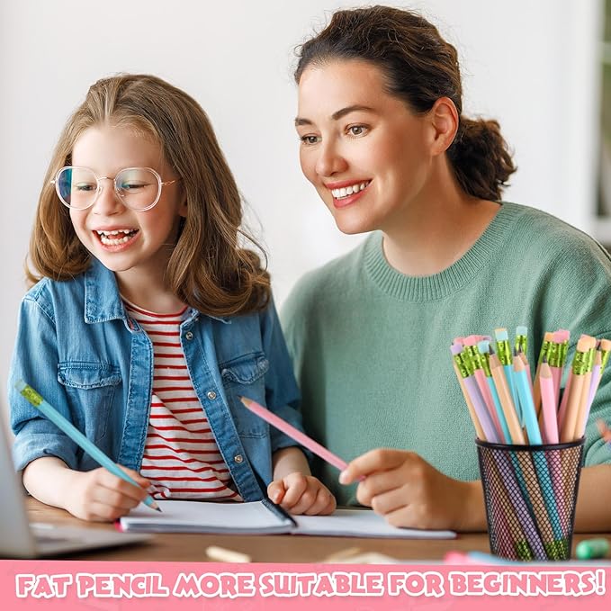 Fainne 102 Pcs Bulk Thick Jumbo Graphite Pencils Set 96 Fat Giant Large Pencils and 6 Sharpeners Enhanced Grip for Art Drafting Writing Drawing Office and Home Use(Macaron Colors,Round)