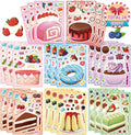24 Sheets Make a Cake Sticker for Kids, Make Your Own Dessert Mix and Match Stickers with Cupcakes, Puddings, Swiss Rolls, Fruit & Sweets Stickers for Classroom Birthday Parties Supplies Crafts