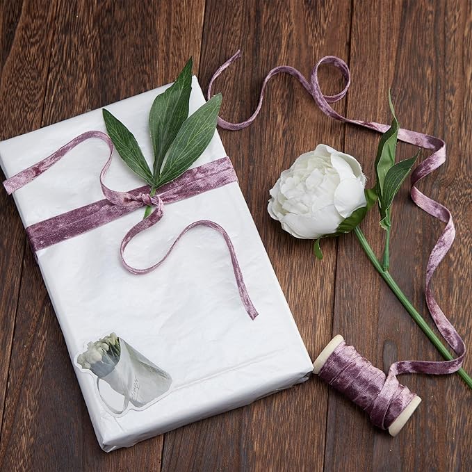 Velvet Purple Ribbon Double-Sided Handmade Glossy Fabric Trim Wooden Spool Thin Ribbons for Christmas Tree Gift Wrapping Crafts Wedding Flower Bouquet 3/8 inch x 5YD 3 Rolls