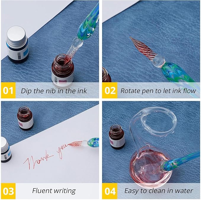 Zonon 3 Pieces Handmade Glass Dip Pen Christmas High Borosilicate Crystal Calligraphy Glass Pen Signature for Artist Women Men Teens Writing Drawing Decoration Gifts(Dark Green, Vintage Green, Black)