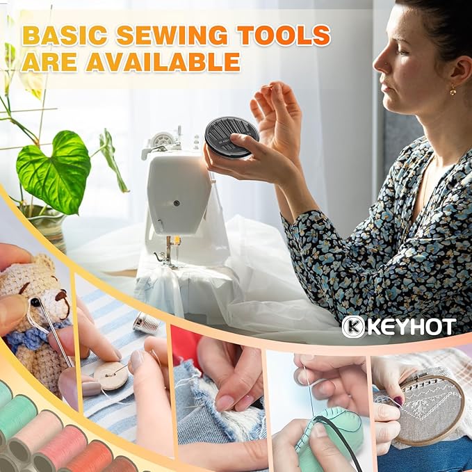 KEYHOT Sewing kit Basic,Needle and Thread Kit,Travel Small Sewing Machine Supplies for Adults Beginners Men, Home Travel Emergency Including Scissors Measure Tape Needle Threader (87pcs)