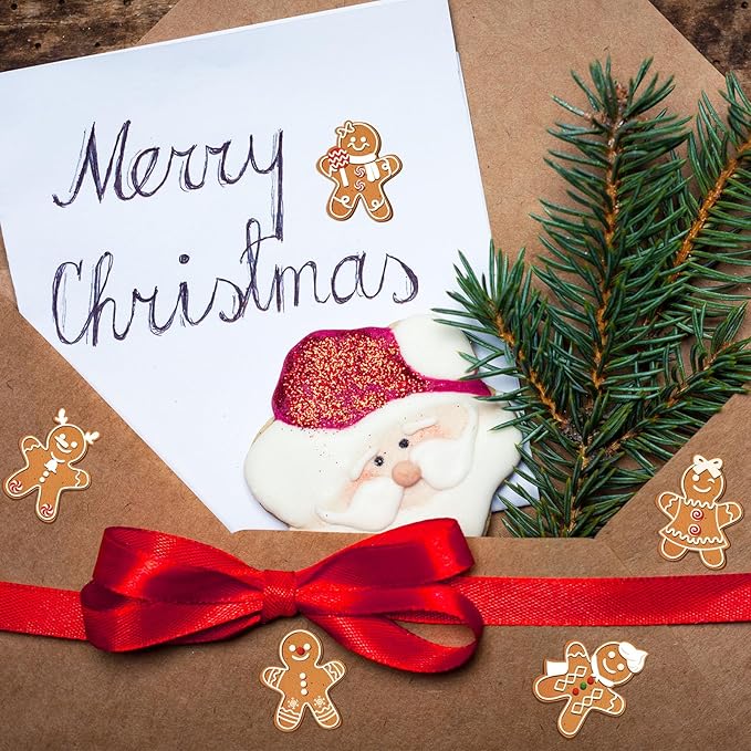 300 Pcs Christmas Gingerbread Man Stickers Assorted Mini Gingerbread Stickers Party Favors Aesthetic Waterproof Vinyl Decals for Holiday Card Scrapbooking Bottle