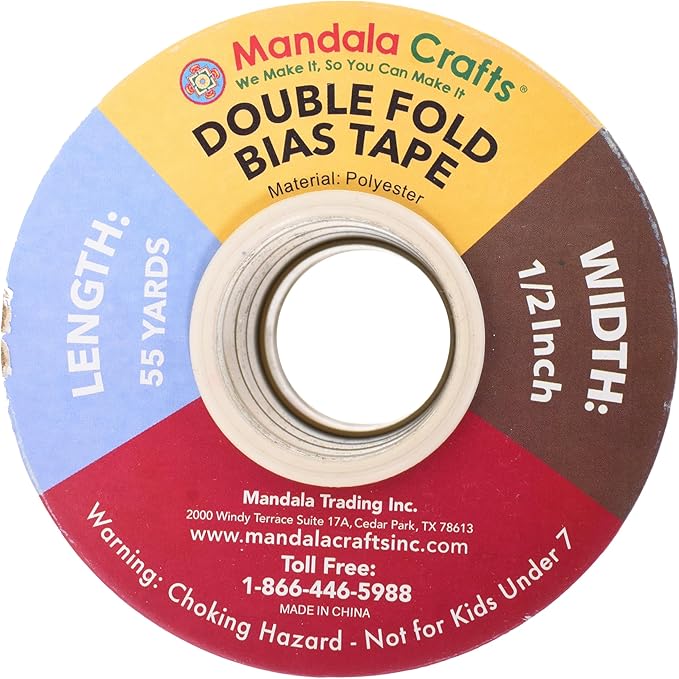 Mandala Crafts 55 Yards 1/2 Inch Maroon Double Fold Bias Tape for Sewing - Bias Binding Tape for Quilting Binding, Hemming, Seam, and Fabric Piping