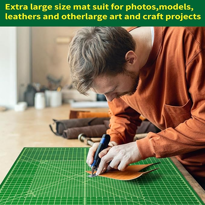 Large 23" x 47" Self Healing Sewing Mat, WerkWise Rotary Cutting Board, Double Sided 5-Ply 23x47 Inch Mat for Quilting, Sewing, Fabric, & Crafts, Designed for Use with Rotary Cutters (Green & Black)