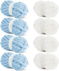 HOMBYS 8 Pack Assorted Chunky Yarn for Crocheting,Super Bulky Large Soft Fluffy Yarn,Plush Fuzzy Yarn,Thick Chenille Yarn for Hand Knitting/Arm Knitting,4 Cream & 4 Sky Blue(27yds,8 oz Each Skein)