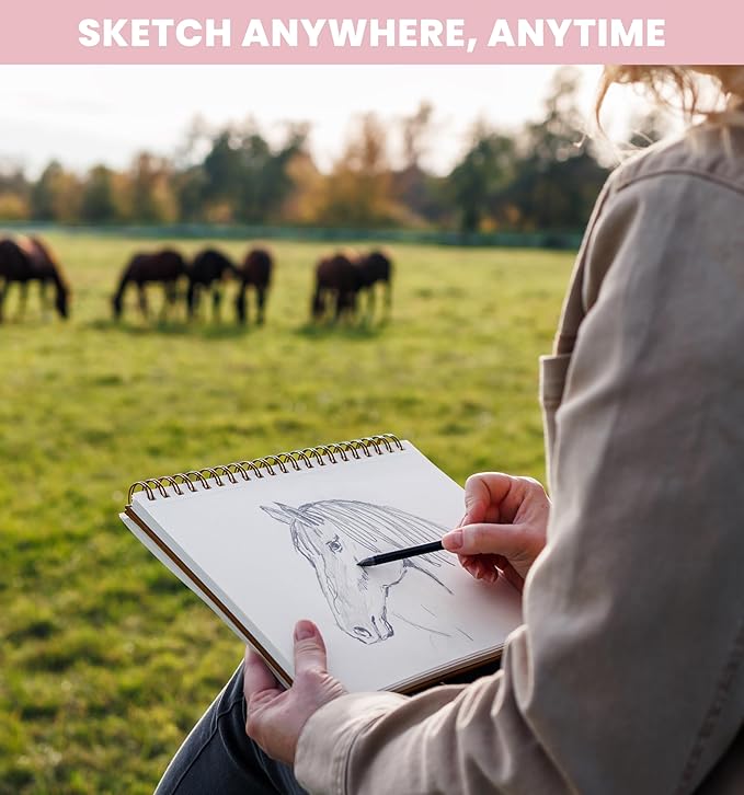Sketch Book 2-Pack Spiral Bound Sketch Pad 100 Sheets - 9x12 Sketchbook (68lb/100gsm) Acid-Free Drawing Pad, Perforated Pages, Premium-Thick Paper - for Kids and Adults, Dry Media Use