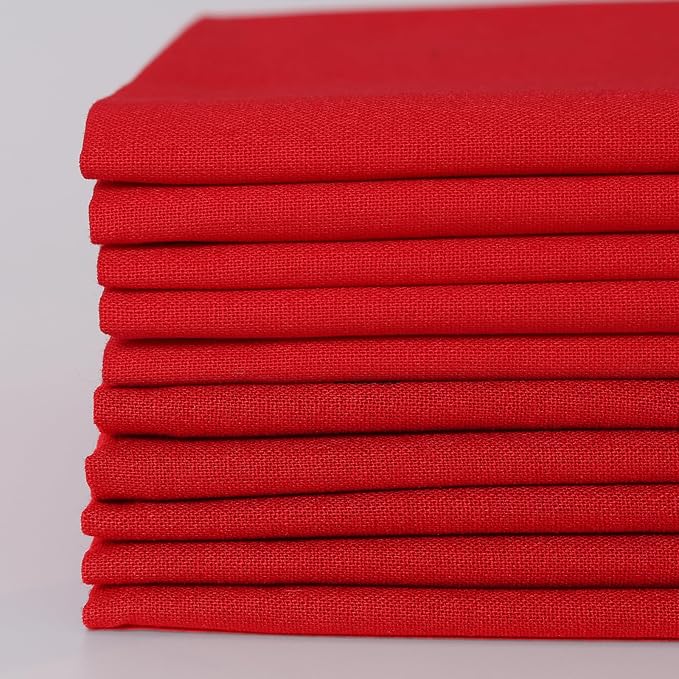 10 Pieces 18 x 21 Inches Cotton Fabric Precut Quilting Fabric Bundles Solid Colors Layer Cakes Quilt Material for DIY Craft Sewing Embroidery (Red)