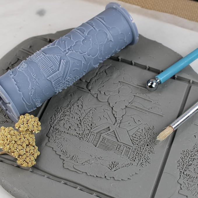 Cottage Clay Texture Roller (4") - Winter Set #01 - Embossing Pattern Roller for Polymer & Ceramic Clay, Pottery & Crafts