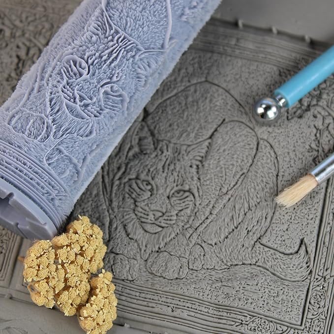 Bobcat Clay Texture Roller (4") - Forest Set #01 - Embossing Pattern Roller for Polymer & Ceramic Clay, Pottery & Crafts