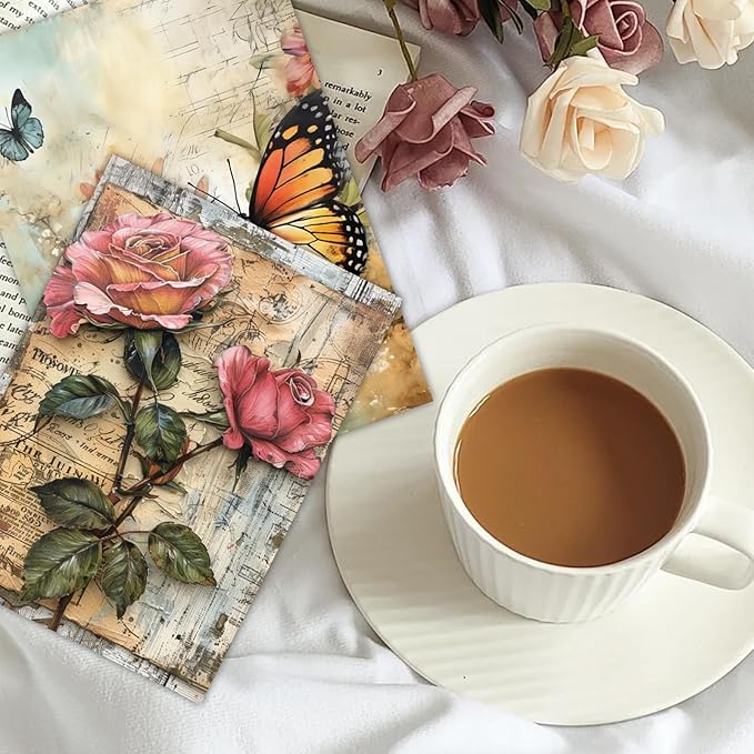 16 Sheets Scrapbook Paper, Vintage Decorative Scrapbook Supplies for Junk Journal Card Making Picture Art Collage DIY 4.1x5.8 inches, Butterfly theme