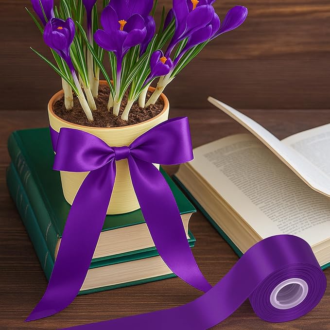 Fullive 1 1/2 Inch Ribbon for Gift Wrapping, 30 Yards Dark Purple Halloween Ribbon, Polyester Satin Ribbons for Birthday Halloween Mardi Gras Decorations DIY Bows Wrapping Bouquet Floral Arrangements